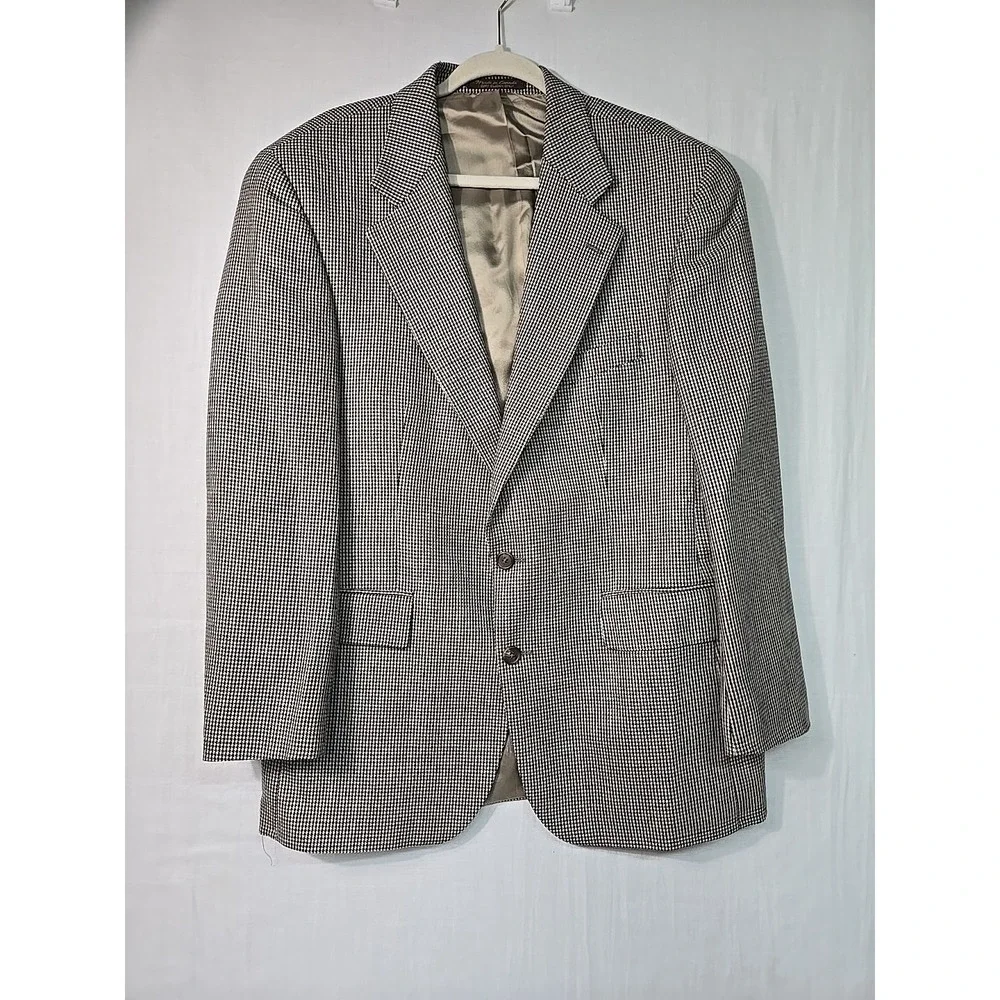 Vtg Chaps Ralph Lauren Men's 42R Beige Houndstooth Wool Blazer Sport Coat Canada